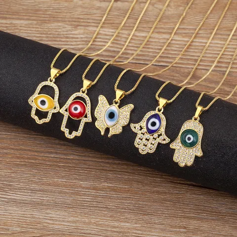 18K Gold Plated Zirconia Evil Eye Hamsa Hand Butterfly Pendant Necklace For Women Men Hollow Jewelry Necklaces Gift