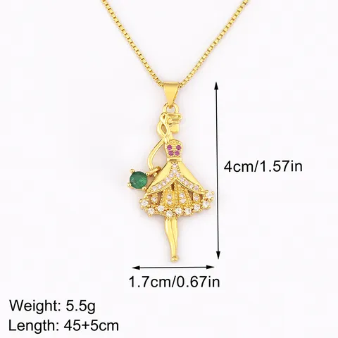 18k Gold Plated Ballerina Girl Heart Butterfly Pendant Necklace Designer Copper Zirconia Inlaid Box Chain Necklace Jewelry Gift