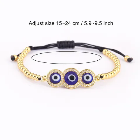 Bracelet Mauvais Œil en Cuivre Plaqué Or 18K pour Femmes Hommes Réglable Zirconia Bracelet de Perles Nazar Turc Bijoux Porte-Bonheur