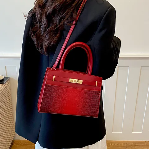 Women PU Leather Shoulder Bag Crocodile Pattern Urban Minimalist Top Handle Satchel Crossbody Bag Commute Handbag