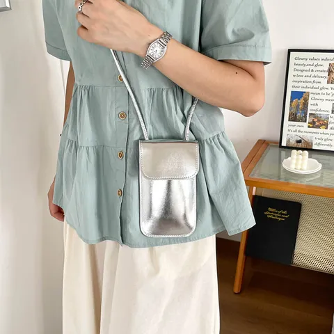Fashion Glossy Patent Leather Vertical Crossbody Phone Bag Women Small Shoulder Bag Coin Purse Casual Messenger Bag