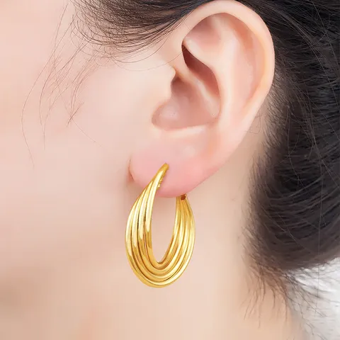 Orecchini A Cerchio A Forma Di C Per Donne In Rame Placcato Oro 18K Intrecciati Multistrato Geometrici Gioielli