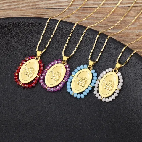 Fashion Copper Gold Plated Angel Wings Pendant Necklace Colorful Artificial Pearl Geometric Oval Clasp Chain For Unisex Daily Decoration Jewelry