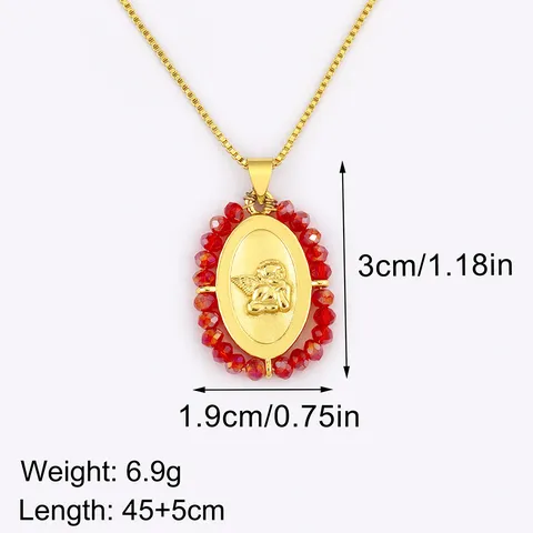 Fashion Copper Gold Plated Angel Wings Pendant Necklace Colorful Artificial Pearl Geometric Oval Clasp Chain For Unisex Daily Decoration Jewelry