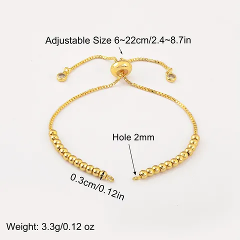 Adjustable Slider Extension Chain 18K Gold Plated Copper Bead Chain With Zirconia For Jewelry Making Bracelet Tail Chain Accessory