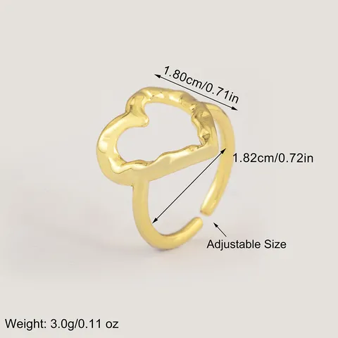 Minimalistischer Unregelmäßiger Falten Herz Open Ring Damen Kupfer 18K Gold Silber Vergoldet Verstellbarer Mode Herzring Schmuck