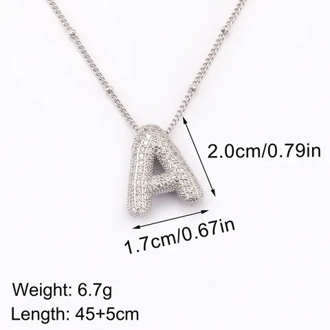 Personalized Bubble Initial Pendant Necklace For Women Micro Pave Zirconia 26 Letters Beaded Chain Gold Silver Jewelry