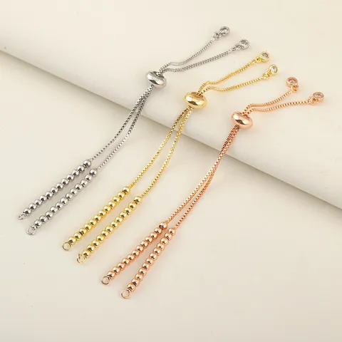 Adjustable Slider Extension Chain 18K Gold Plated Copper Bead Chain With Zirconia For Jewelry Making Bracelet Tail Chain Accessory