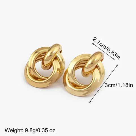 Minimalistische Kupfer Geometrische Mehrring Ohrstecker Für Damen Westliche Metallische Ineinandergreifende Creolen Kronleuchter Quasten Ohrclips Luxus Vergoldet Mode Täglich Party Schmuck Geschenk