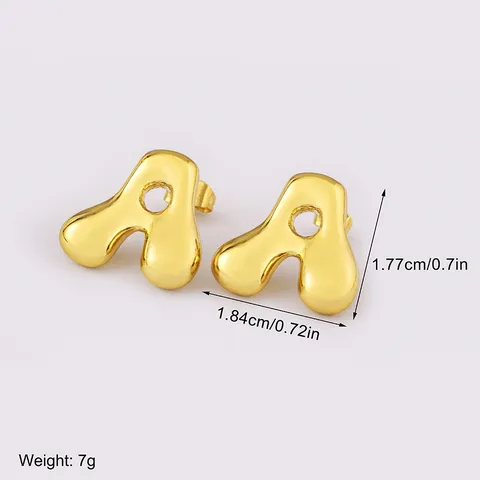Fashion 18K Gold Plated Copper Bubble Initial Stud Earrings For Women Minimalist A-Z Alphabet Letter Earrings Jewelry Gift