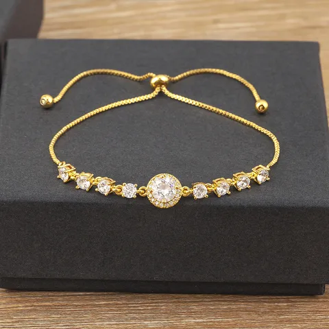 Bracciale Regolabile in Rame Placcato Oro Con Zirconia Cubica da Donna Leggera Eleganza Gioielli da Mano Geometrici Eleganti Regalo