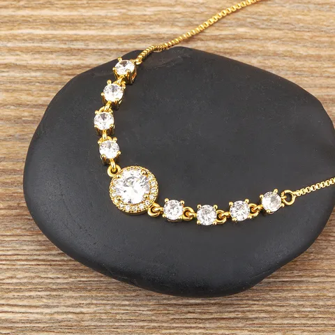 Bracciale Regolabile in Rame Placcato Oro Con Zirconia Cubica da Donna Leggera Eleganza Gioielli da Mano Geometrici Eleganti Regalo