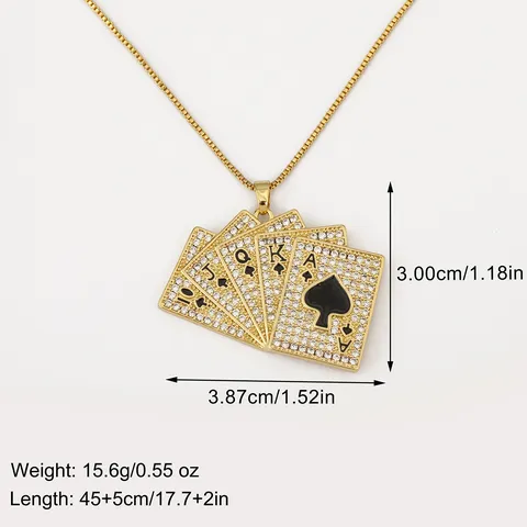 Gold Plated Copper Zirconia Playing Cards Pendant Necklace Hip Hop Style Royal Flush Letter Box Chain Necklace Jewelry For Unisex