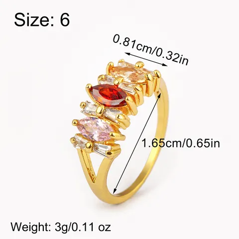 Vintage Luxury Geometric Rhinestone Open Ring For Women Electroplated Copper Colorful Crystal Adjustable Finger Jewelry Gift