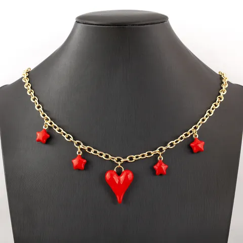 18K Vergoldete Kupfer Halskette Mit Mehreren Anhängern Für Damen Süße Herz Kirsche Erdbeere Pilz Stern Zirkonia Choker Schmuck Geschenk