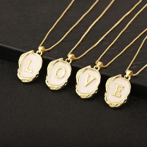 18K Gold Plated Copper Capital Letter Enamel Pendant Necklace For Unisex Irregular Geometric Alphabet Box Chain Necklaces Party Gift Jewelry