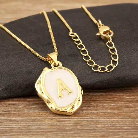 18K Gold Plated Copper Capital Letter Enamel Pendant Necklace For Unisex Irregular Geometric Alphabet Box Chain Necklaces Party Gift Jewelry