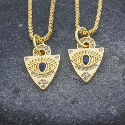 18K Gold Plated Copper Evil Eye Pendant Necklace For Women Zirconia Hollow Out Teardrop Lucky Protection Charm Necklaces Jewelry