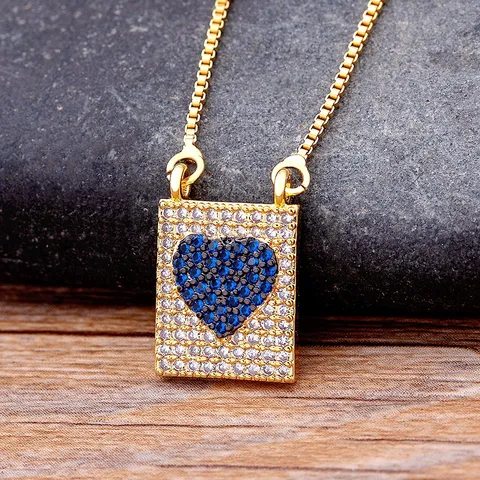 Collier Pendentif Serrure Coeur en Cuivre Plaqué Or 18K Incrusté de Zirconia Coloré Bijoux de Mode pour Femmes