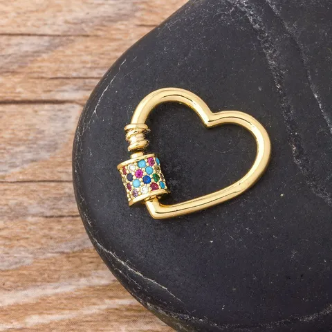 Collier Fermoir à Vis en Forme de Cœur en Cuivre Plaqué Or 18K Micro Incrusté de Zirconia Pendentif Cœur Coloré Chaîne Vénitienne Bijoux Homme Femme