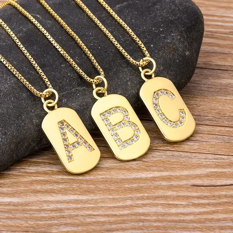 18K Gold Plated Copper Alphabet Initial Pendant Necklace For Women Men Simple AAA Cubic Zirconia 26 Letter Tag Jewelry Gift