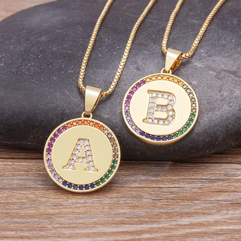 Zirconia Initial Letter Pendant Necklace Copper Gold Plated Colorful CZ Clavicle Chain For Women Jewelry Gift Party
