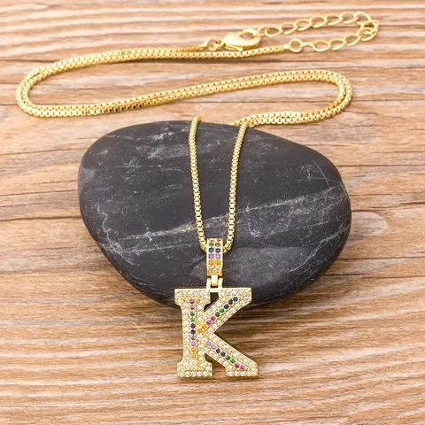 Icy Pave Cubic Zirconia Initial Letter Pendant Necklace Hip Hop Gold Plated Copper Alphabet Jewelry For Men Women