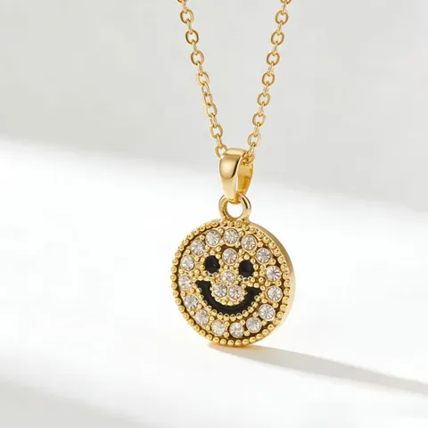 Trendige Legierung Strass Smiley Gesicht Anhänger Halskette Glänzende Herz Stern Runde Choker Kette Für Damen Jugendliche Schmuck