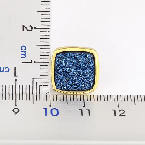 Vintage Square Mineral Stone Stud Earrings 18K Gold Plated Copper Zirconia Retro Geometric Druzy Earrings For Women Fashion Jewelry