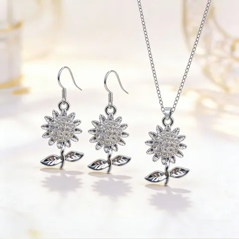 Exquisite Alloy Sunflower Jewelry Necklace And Flower Drop Earrings Dainty Sweet Floral Rhinestone Accessories For Women Daily Party