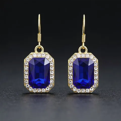 Vintage Orecchini a Pendolo in Lega con Strass Rettangolo Cristallo Eleganti Geometrici Intarsiati Vetro Gemme Orecchini per Donna Gioielli Regalo