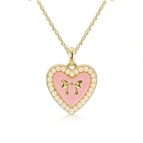 Women Alloy Artificial Pearl Heart Pendant Bow Knot Jewelry Set Necklace Earrings Set Enamel Butterfly Choker Jewelry