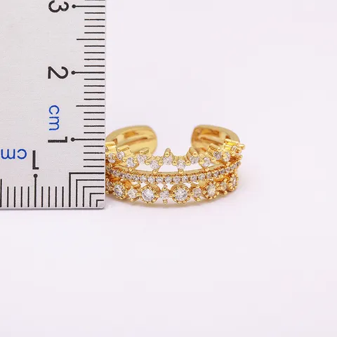 Geometrischer Lagen Open Einstellbarer Ring Kupfer Echtvergoldet Zirkonia Nische Mode Statement Ring Für Unisex Geschenk