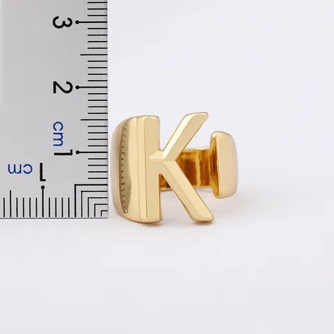 18K Gold Plated Copper A-Z Initial Letter Open Ring Western Style Large Adjustable Initial Ring Jewelry For Men Women Couples