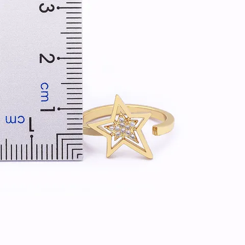Europese retro 18K verguld koperen open ring voor dames Vijfpuntige ster Zirconia Verstelbare vingerring Minimalistische luxe