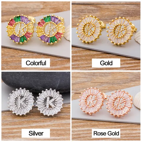 Fashion Copper 18K Gold Plated Micro Inlaid Zirconia English Letter Stud Earrings For Women European American Alphabet Earrings