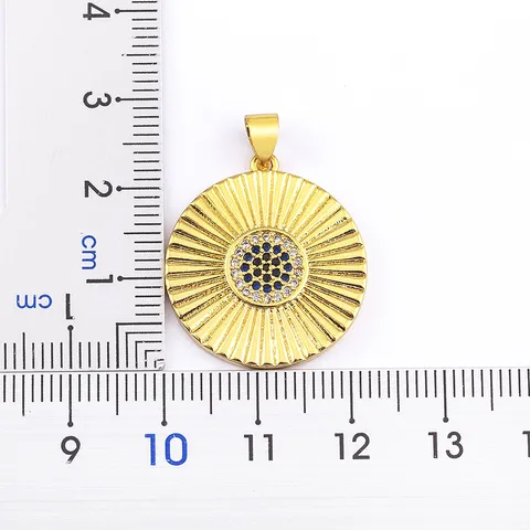 18K Gold Plated Copper Round Disc Pendant Necklace Colorful Zirconia Sunburst Evil Eye Necklace Boutique Jewelry For Women