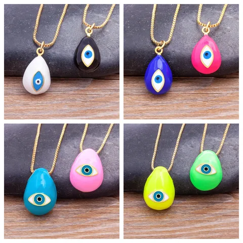 18K Goud Vergulde Koperen Boze Oog Hanger Ketting Voor Dames Heren Oliedruppel Traanvorm Zirconia Sieraden Cadeau