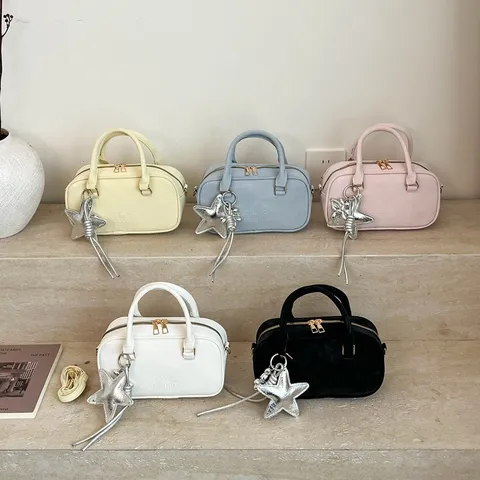 Women Casual PU Leather Shoulder Bag Solid Color Minimalist Crossbody Handbag With Pendant Fashion Daily Purse