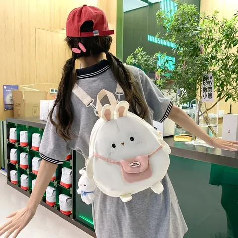 Zaino in Nylon con Coniglietto dei Cartoni Animati in Stile Harajuku Giapponese Grande Capacidad Borsa Scolastica per Studenti Giornaliera