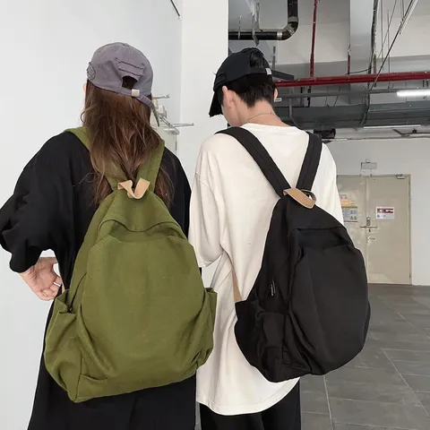 Retro Harajuku Stil Canvas Rucksack Für Damen Einfarbig Große Kapazität Schultasche Einfache Studenten Casual Reise Rucksack