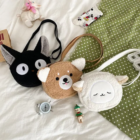 Japanischer Stil Kawaii Plüsch Tier Umhängetasche Lustige Katze Bär Schaf Kleine Runde Schultertasche Für Damen Mädchen Mode Accessoires