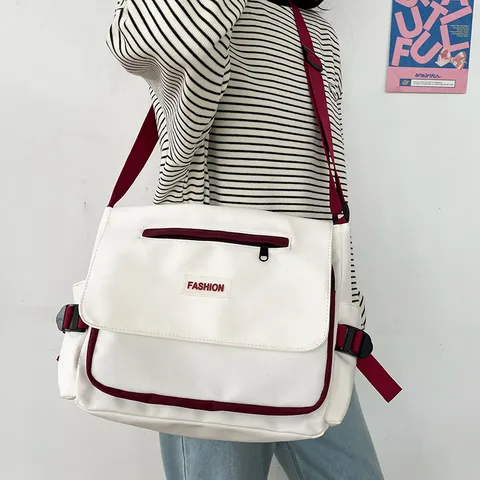 Japanische Retro Umhängetasche Nylon Große Kapazität Schultertasche Unisex Harajuku Kontrastfarbe Streetwear Messenger Bag Studenten Schulranzen