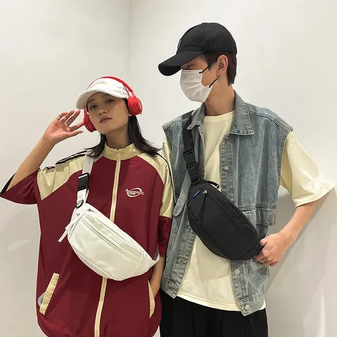 Einfarbig Brusttasche Damen Harajuku Canvas Umhängetasche Wasserdicht Nylon Sport Gürteltasche Radfahren Motorrad Tasche Für Paare