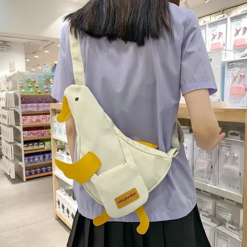 Niedliche Ente Form Oxford Gewebe Umhängetasche Brusttasche Für Damen Japanischen Stil Cartoon Schultertasche Für Studenten Tägliche Passende Geldbörse