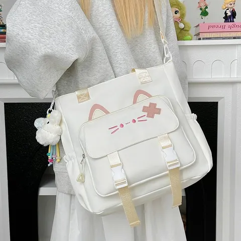 Koreanischer Stil Frischer Oxford-Gewebe Katzen Rucksack Niedliche Cartoon Umhängetasche Leichte Handtasche Für Schule Reise Damen