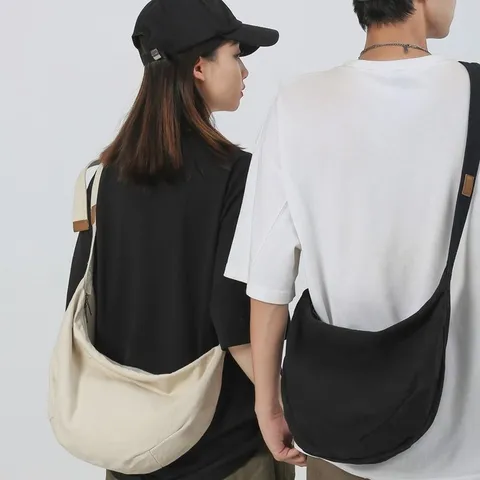 Borsa a Tracolla Casual in Tela Grande Capacità Modello Hobo Minimalista Urbano Tinta Unita Borsa Messenger per Unisex Uso Quotidiano