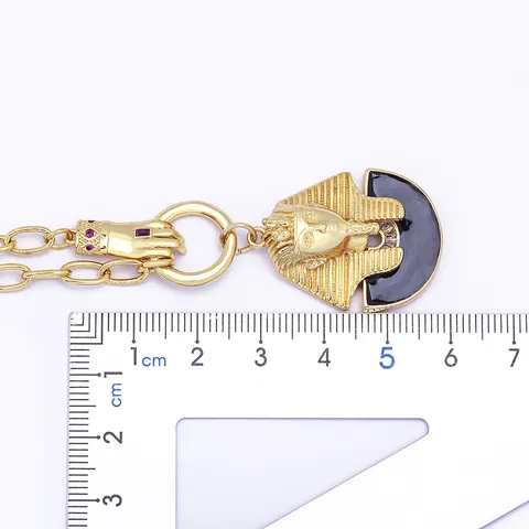Collier Pendentif Sphinx Pharaon Égyptien Vintage Cuivre Plaqué Or 18K Grosse Chaîne Lourde Bijoux Hip Hop Zirconia pour Hommes Femmes