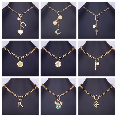 Punk 18K Vergoldete Kupferkette Für Damen Herren Grobe Büroklammer-Kette Zirkonia Herz Böser Blick Anhänger Halsketten Schmuck
