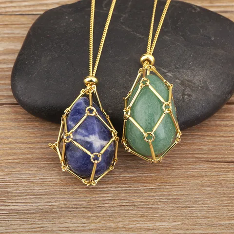 18K Gold Plated Copper Natural Crystal Pendant Necklace Adjustable Bamboo Joint Zirconia Chain Necklace For Women DIY Jewelry